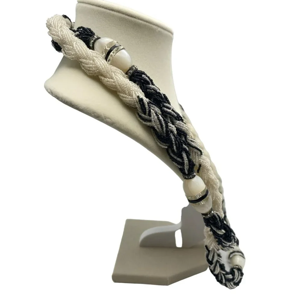 Vintage Art Deco Roaring 20s Black White Beaded Rhinestone Celluloid 50 Necklace - Picture 6 of 10